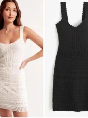 Abercrombie & Fitch White and Black Crochet Mini Dress